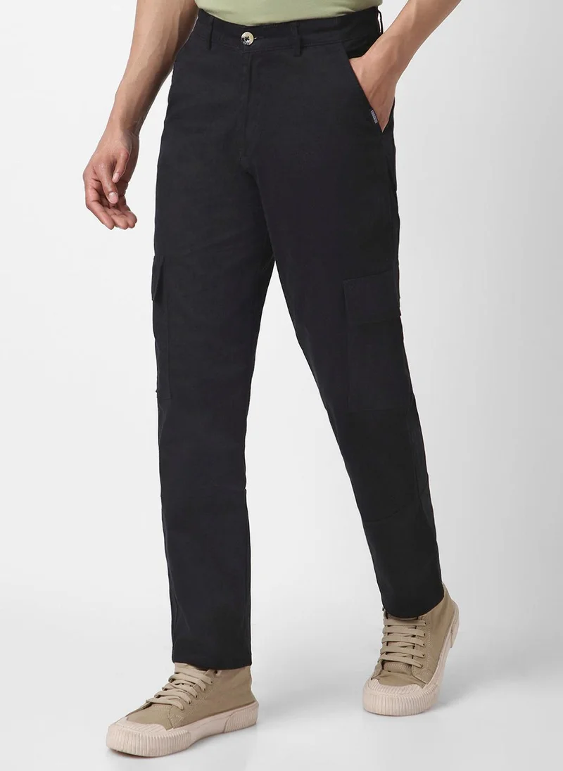 Urbano Fashion Urbano Fashion Men's Black Regular Fit Solid Cargo Chino Pant with 6 Pockets Stretchable